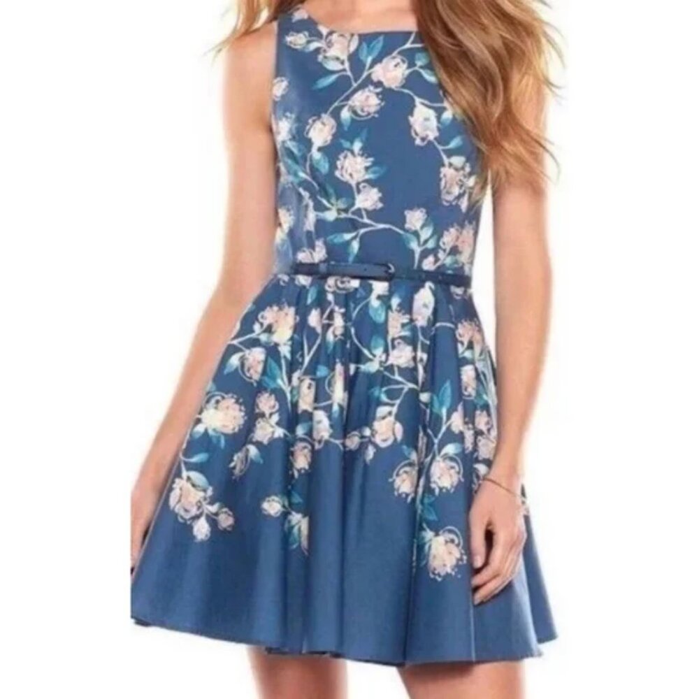 Feminine Floral Pleated Belted Dress